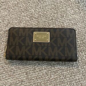 Michael Kors Brown Monogram Canvas Zip Around Wallet